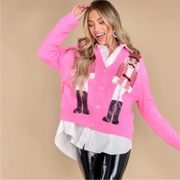 Queen of Sparkles Pink Nutcracker Sweater Cardigan Size XS - Picture 1 of 13